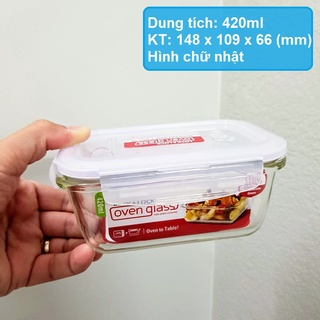 Bộ 3 hộp thủy tinh Lock&Lock 420ml chữ nhật tặng túi giữ nhiệt