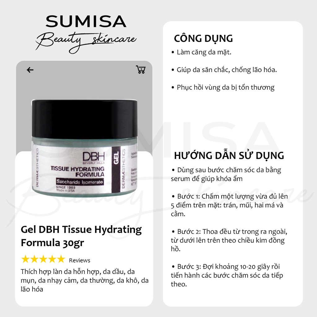 Gel cấp ẩm sâu và phục hồi cho da DBH Tissue Hydrating Formula 30gr