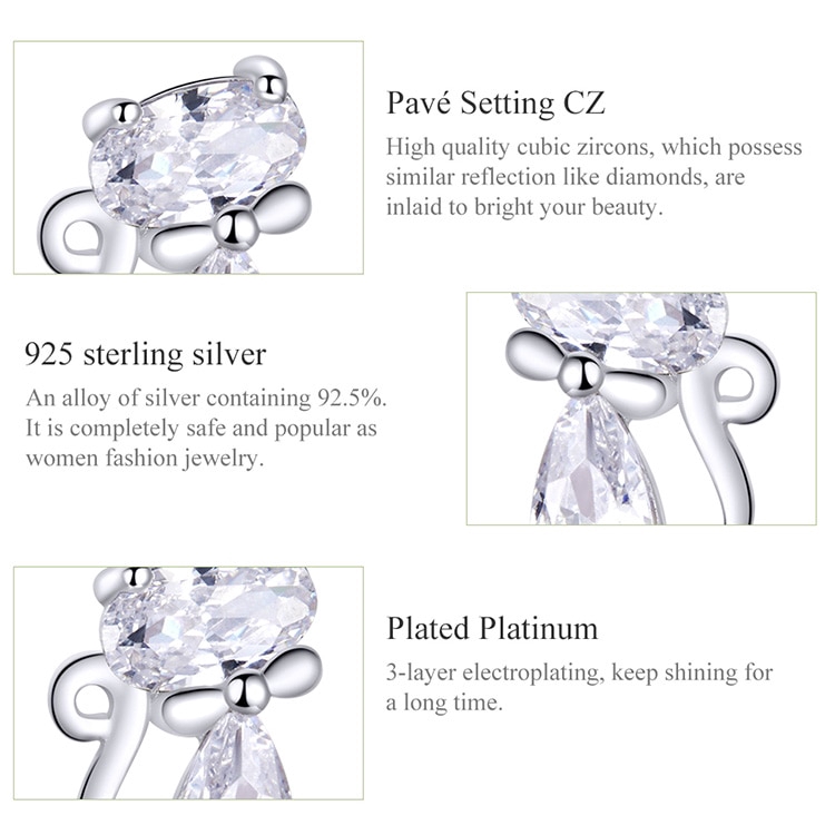 Khuyên tai bạc 925 Bamoer hình mèo dễ thương không gây dị ứng dành cho nữ