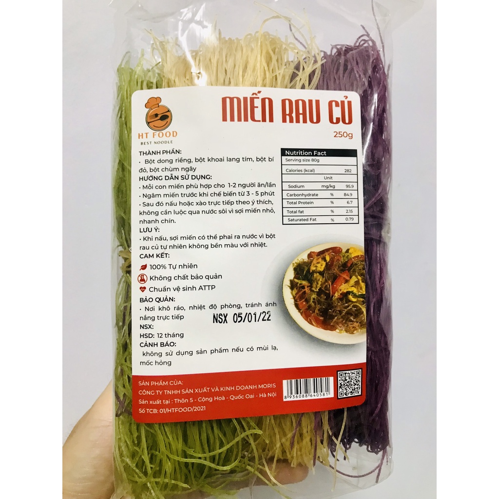 Miến rau củ 3 màu khoai lang-chùm ngây-bí đỏ HT Food gói 250gr