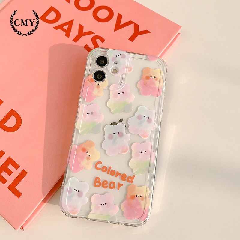 ốp iphone 11 Ốp điện thoại TPU trong suốt họa tiết gấu màu nước cho iPhone 11 Pro Max X Xr Xs Max 7 8 Plus Se 2020 12 pro max 12 mini 13 pro max 13 mini