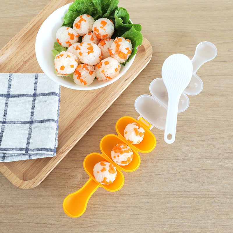 Bộ Khuôn Lắc Cơm, Tạo Hình Cơm Nắm Cho Bé Ăn Dặm, Có Hộp, Thìa