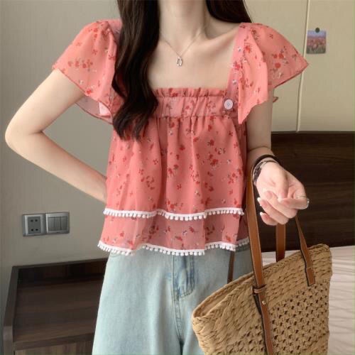 Áo Sơ Mi Tay Ngắn Cổ Vuông In Họa Tiết Hoa Phong Cách Phương Tây Thời Trang Mùa Hè 2022 Mới