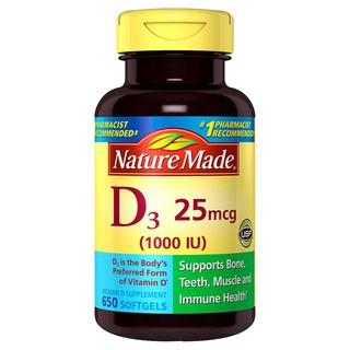 Viên Uống Vitamin D3 Nature Made 25 Mcg 1000 IU, 650 viên