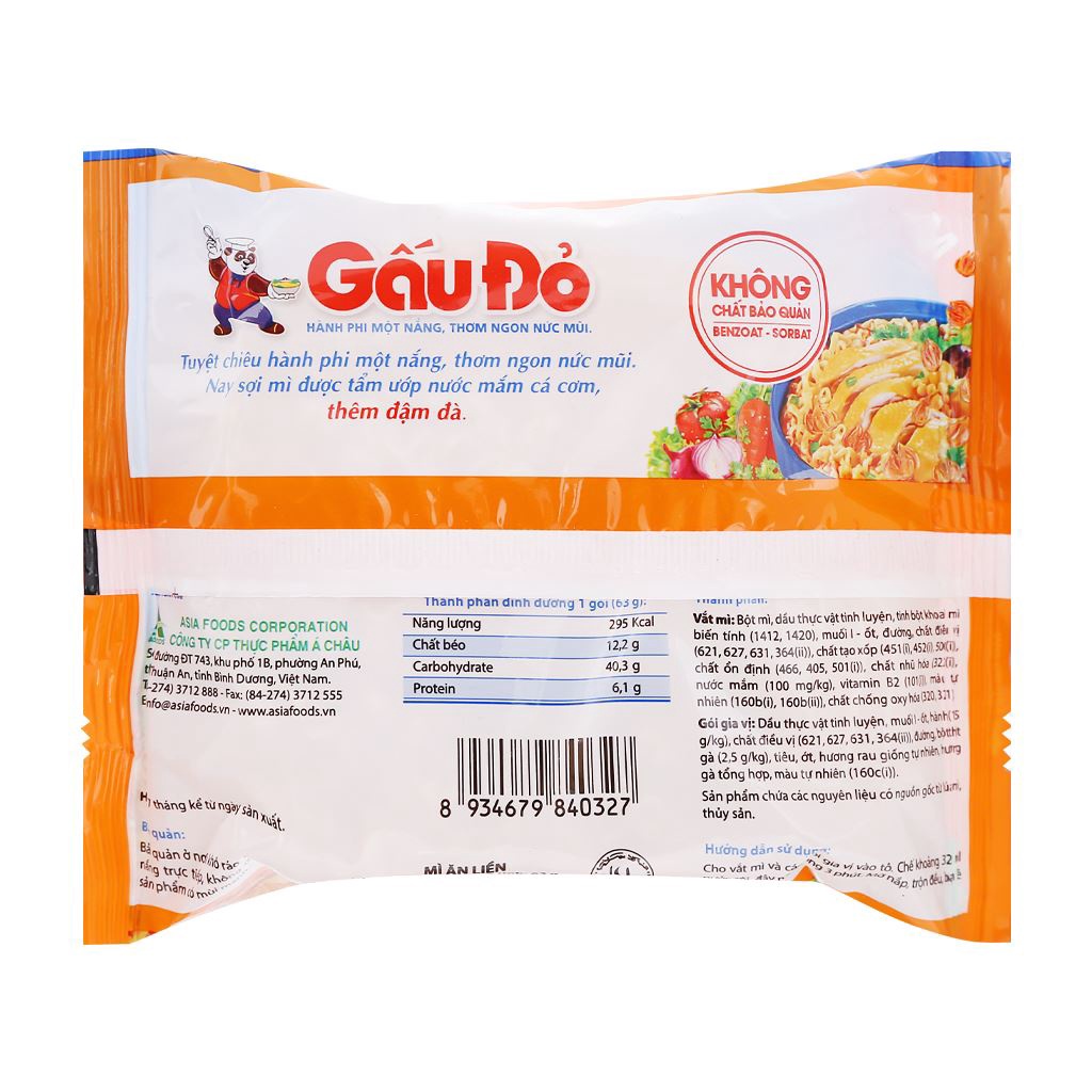 Thùng 30 gói mì gà sợi phở Gấu Đỏ 63g