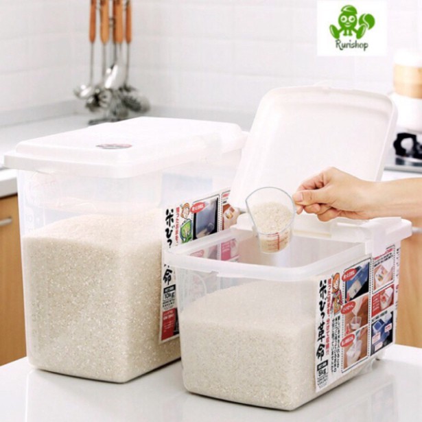 Thùng đựng gạo Inomata nội địa Nhật Bản 10kg nắp bật, bánh xe tiện lợi