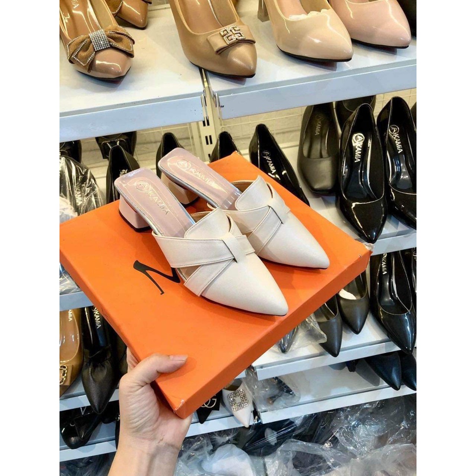 Giày bít mũi gót vuông da lì cao cấp - Giày gót vuông cao 5p - Giày bít mũi
