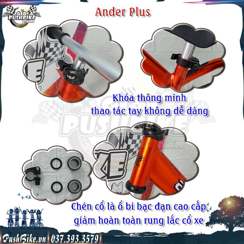 Xe thăng bằng Ander Plus cho bé từ 1.5 đến 6 tuổi  - Hợp kim nhôm Aluminium, sơn anod hóa nhôm, nặng 1.9kg