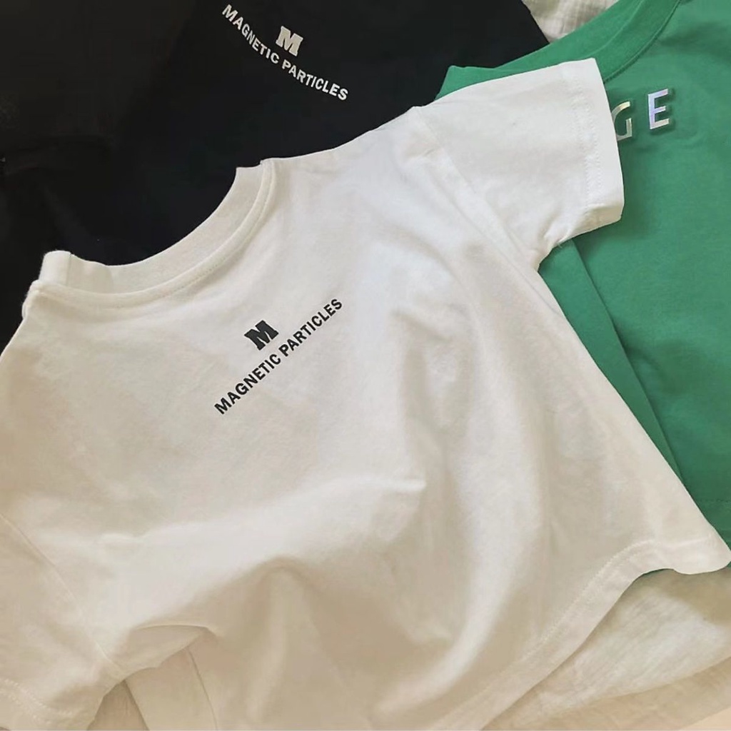 Áo Thun 100% Cotton Tay Ngắn In Chữ Thoải Mái Cho Bé