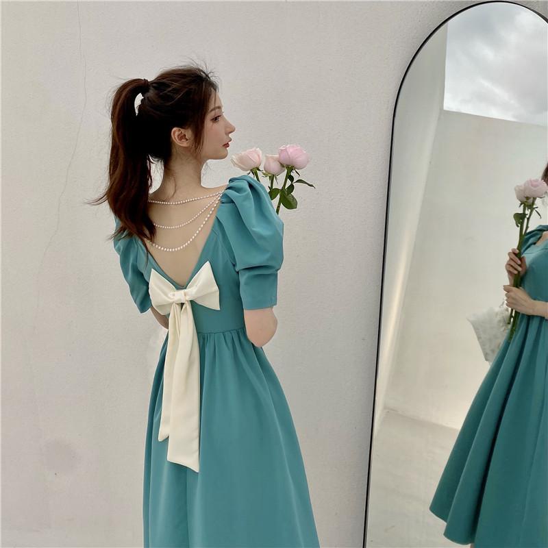 Đầm Tay Phồng Đính Nơ Thiết Kế Mới Xinh Xắn Thời Trang Dành Cho Nữ