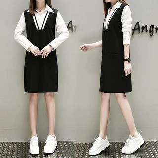 Váy Bầu Đen Phối Tay Trắng Cổ Đức