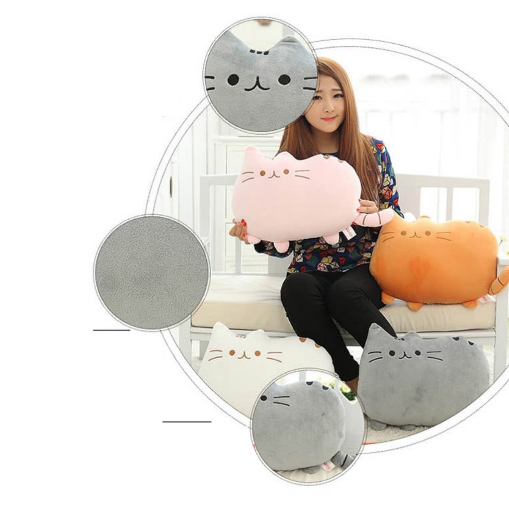 Gối Bông Mèo PUSHEEN Lông Nhung Siêu Mềm Mịn, Gấu Bông Mèo Dễ Thương
