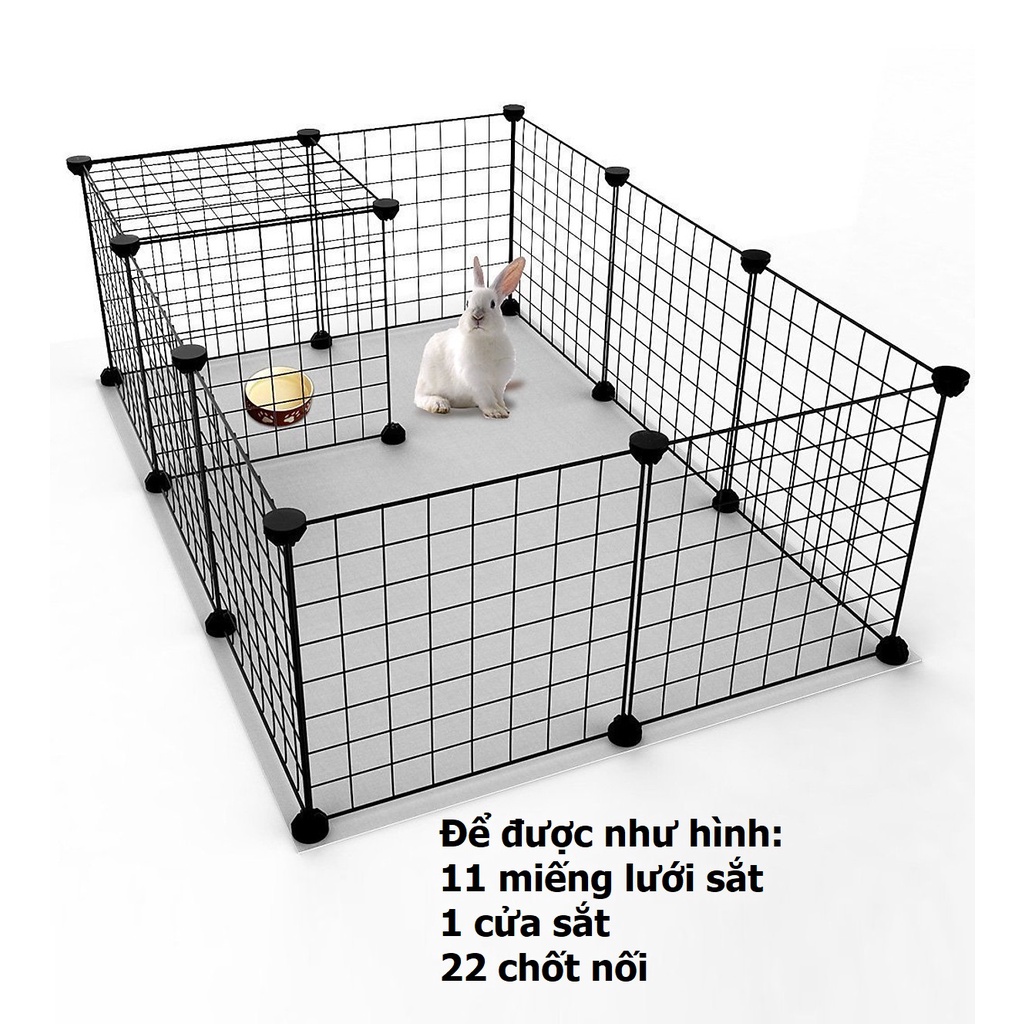 Doremiu- Bộ Chuồng quây chó mèo lưới lắp ghép có cửa chuồng cũi kèm chốt, dây rút