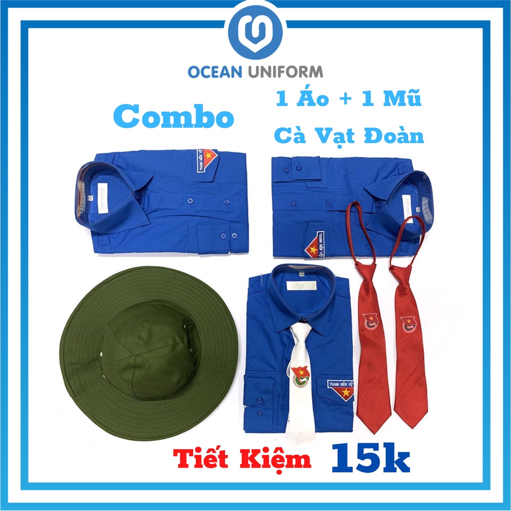 Combo Áo Sơ Mi Đoàn Cao Cấp Dài Tay Nam Nữ + Cà Vạt Đoàn Nam Nữ + Mũ Tai Bèo Ocean Uniform