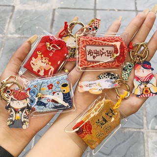Móc khoá Túi phước Omamori bọc Mèo nhựa Cá chép - MK09 (Được chọn màu)