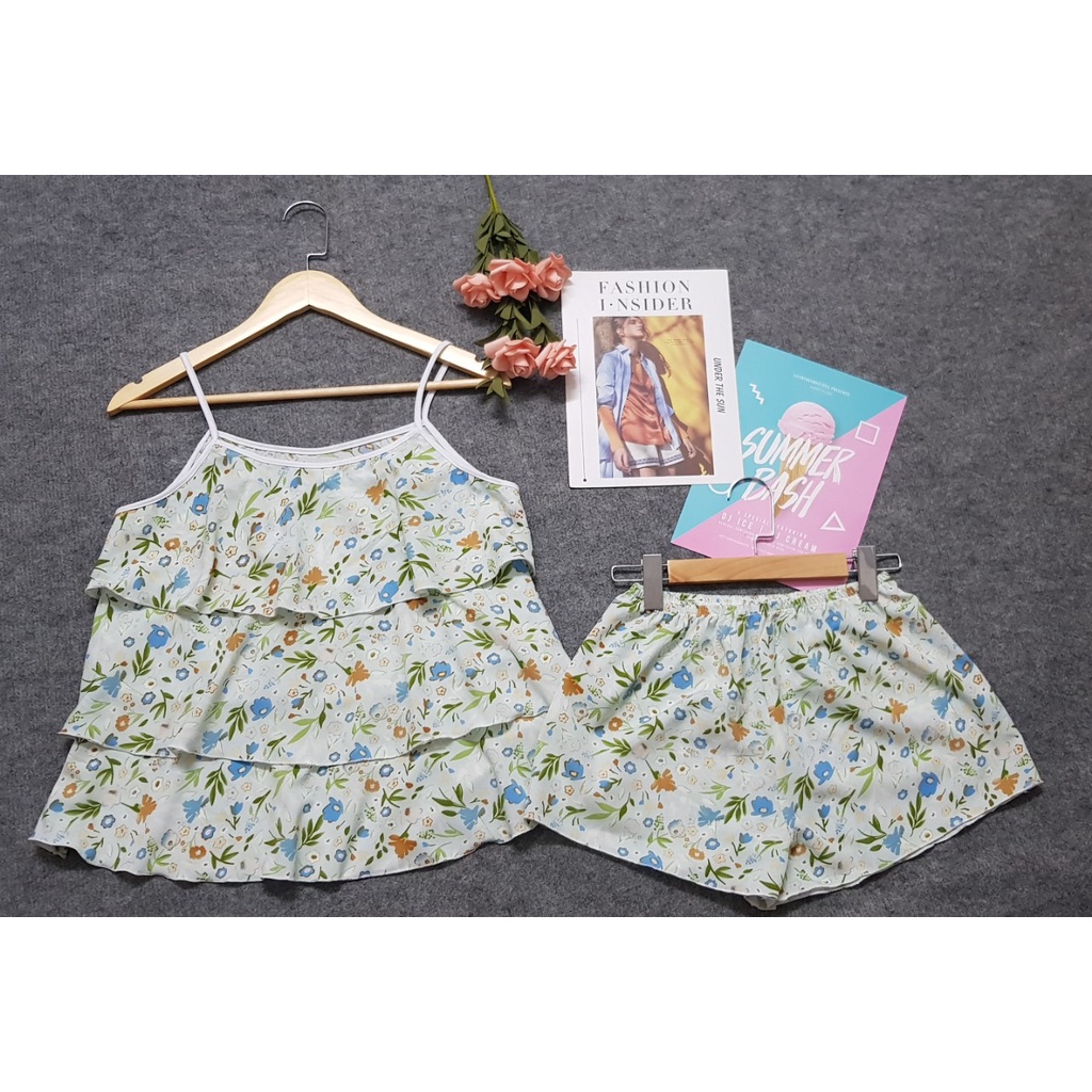 Đồ Bộ Nữ 2 dây , Đồ Lụa Mặc Nhà 3 Tầng , Set Bộ Sọc Chất Cao Cấp Họa Tiết Hoa Nhí Mềm Mịn, Xinh Xắn. | BigBuy360 - bigbuy360.vn