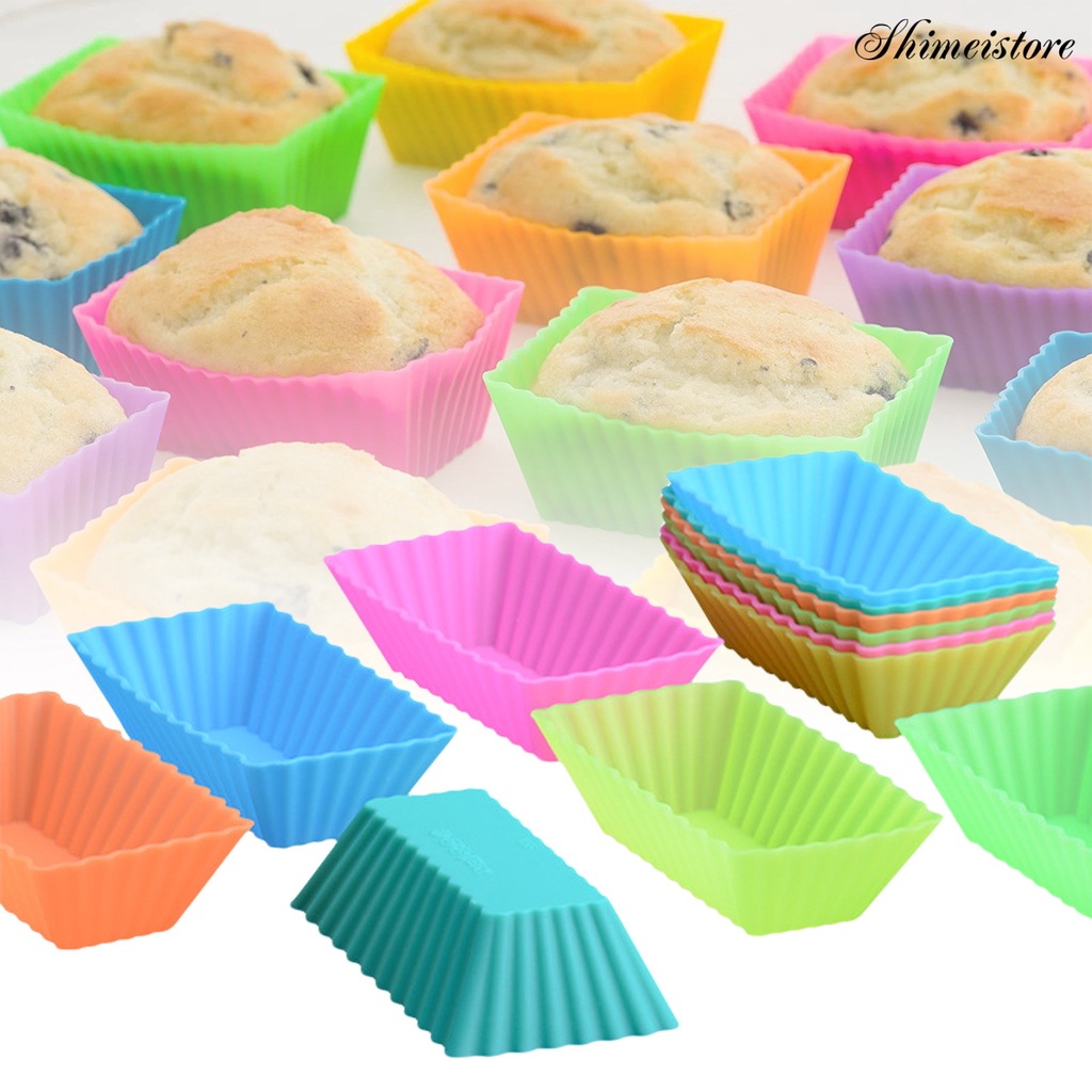 [BG5] 12 Cốc Làm Bánh Thạch Bằng Silicone Hình Chữ Nhật Có Thể Phân Hủy