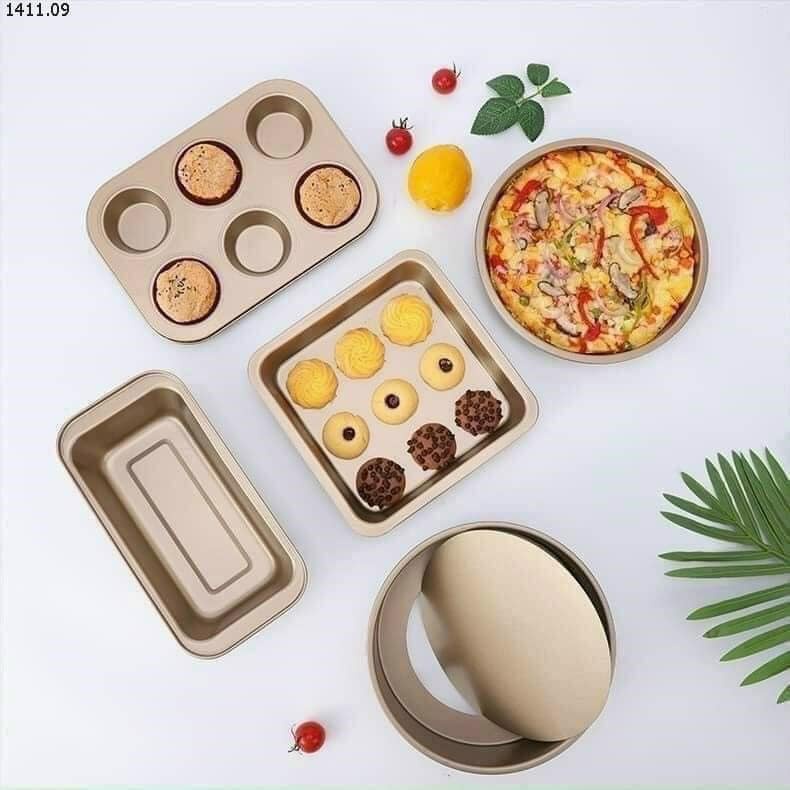 Bộ 5 khay nướng bánh màu vàng thép không gỉ