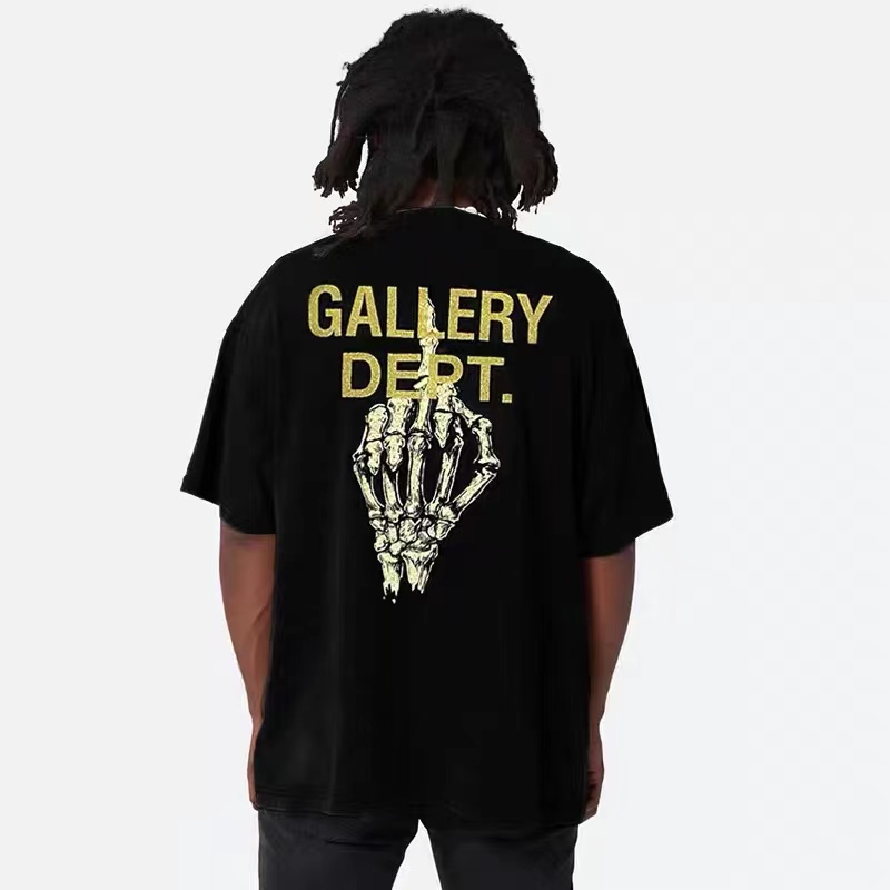 GALLERY DEPT Skull hand bone old washed printed round neck letter couple loose casual T-shirt