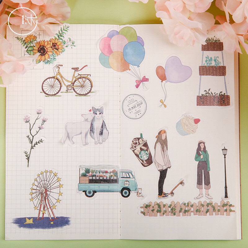 Túi 40 hình dán trang trí sổ mùa xuân