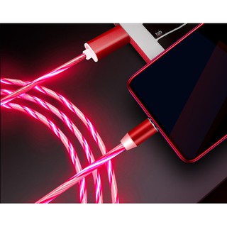 Cáp sạc từ hút nam châm đầu micro usb, type C và Lightning dây dù có led