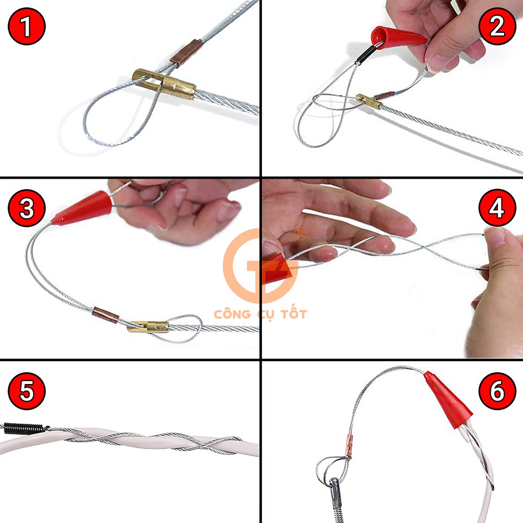 Thòng lọng cột dây mồi luồn ống điện