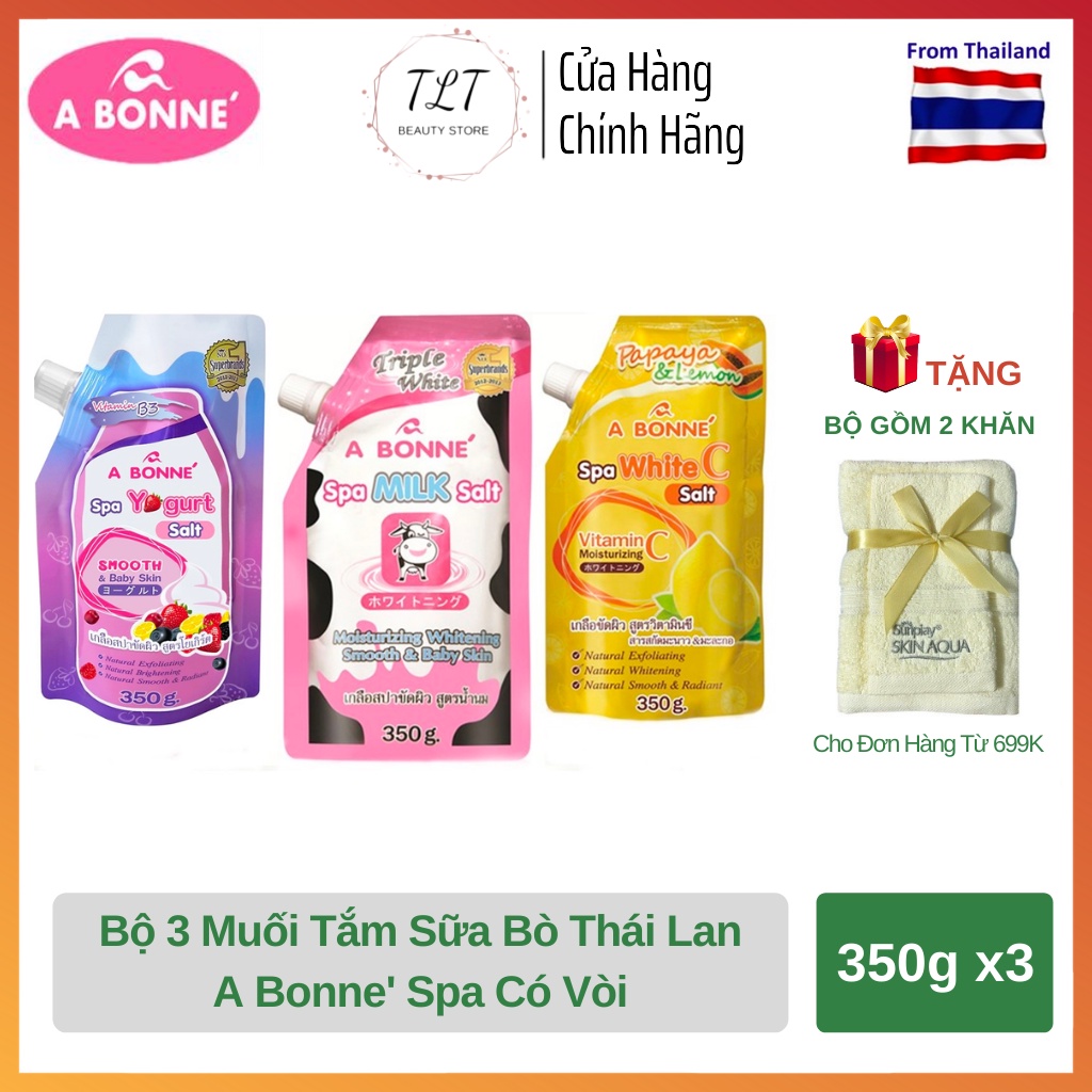 [Combo] Bộ 3 Muối Tắm Sữa Bò Spa A Bonne' Thái Lan 350g Có Vòi