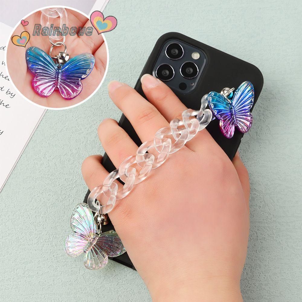 Dây Đeo Điện Thoại Trang Trí Hình Bướm Màu Cầu Vồng Xinh Xắn