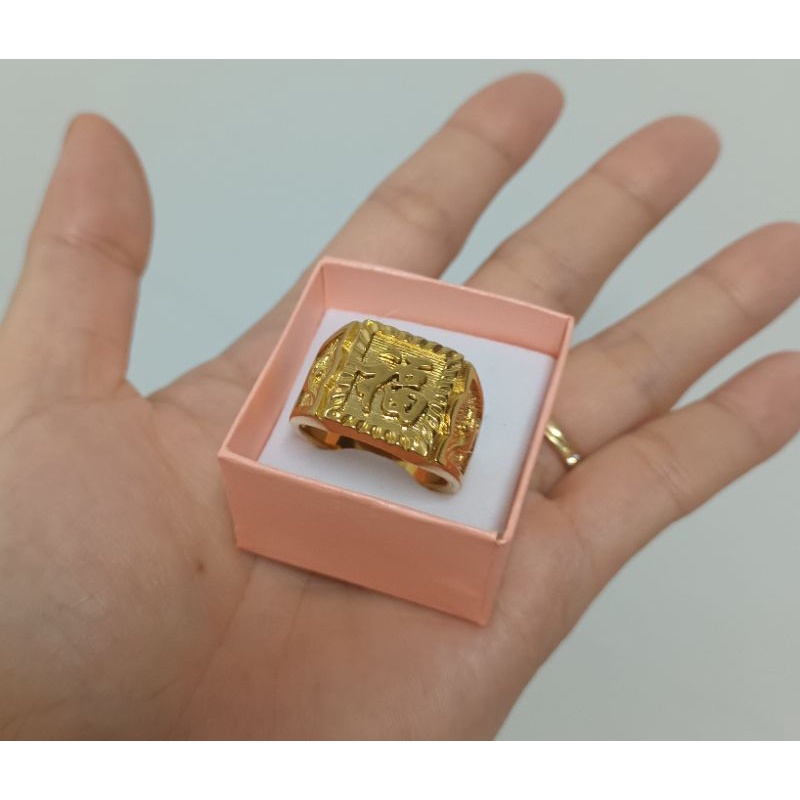 Nhẫn nam in chữ Phúc may mắn hạnh phúc tài lộc thép Titan không đen không gỉ