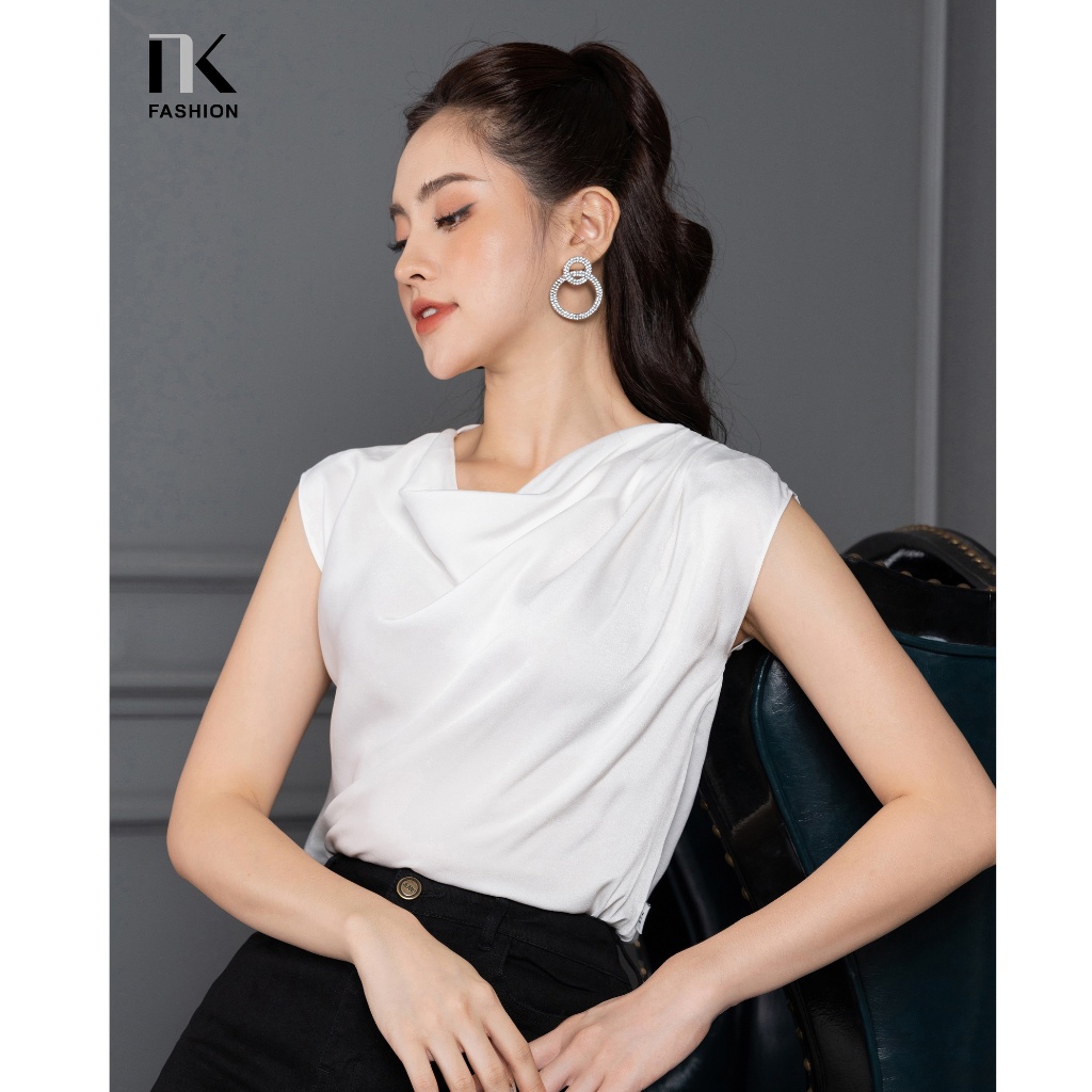 Áo Sơ Mi Lụa Cổ Đổ NK Fashion Thiết Kế Sát Nách Màu Sắc Thanh Lịch Tinh Tế, Chất Vải Mềm Nhẹ NKSM2206010