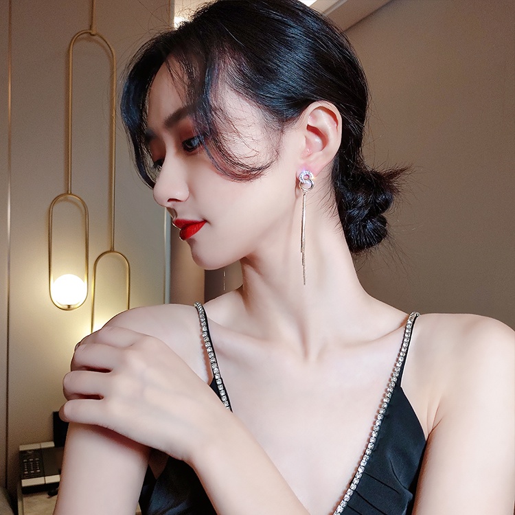Bông Tai Mạ Bạc 925 Đính Tua Rua Xinh Xắn Thời Trang Hàn Quốc