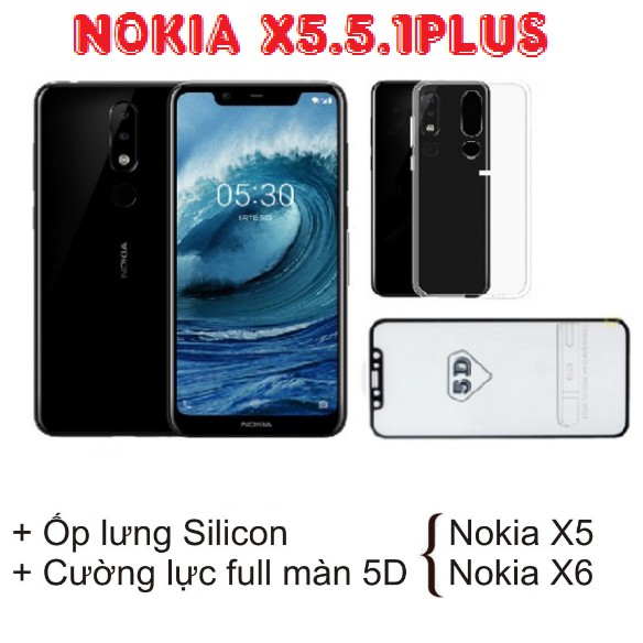 Ốp lưng Silicon + Cường lực Full màn 5D dành cho Nokia X6,Nokia X5, Nokiax6, NokiaX5