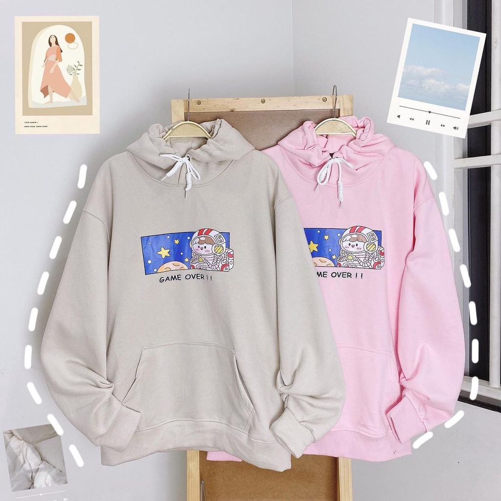 Áo Hoodie Form Rộng GAME OVER RORO Vải Nỉ Bông Ulzzang Unisex