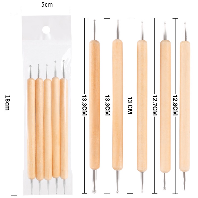 Bộ 5 cây cọ chấm bi cán gỗ tạo hình đất sét