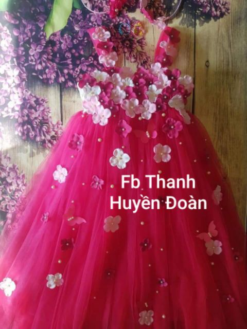 Váy tutu công chúa hồng sen tay đính hoa ctc