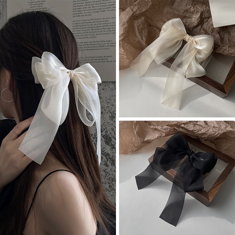 Kẹp Tóc Nơ Màu Trắng Đen Thời Trang Mùa Xuân Cho Nữ