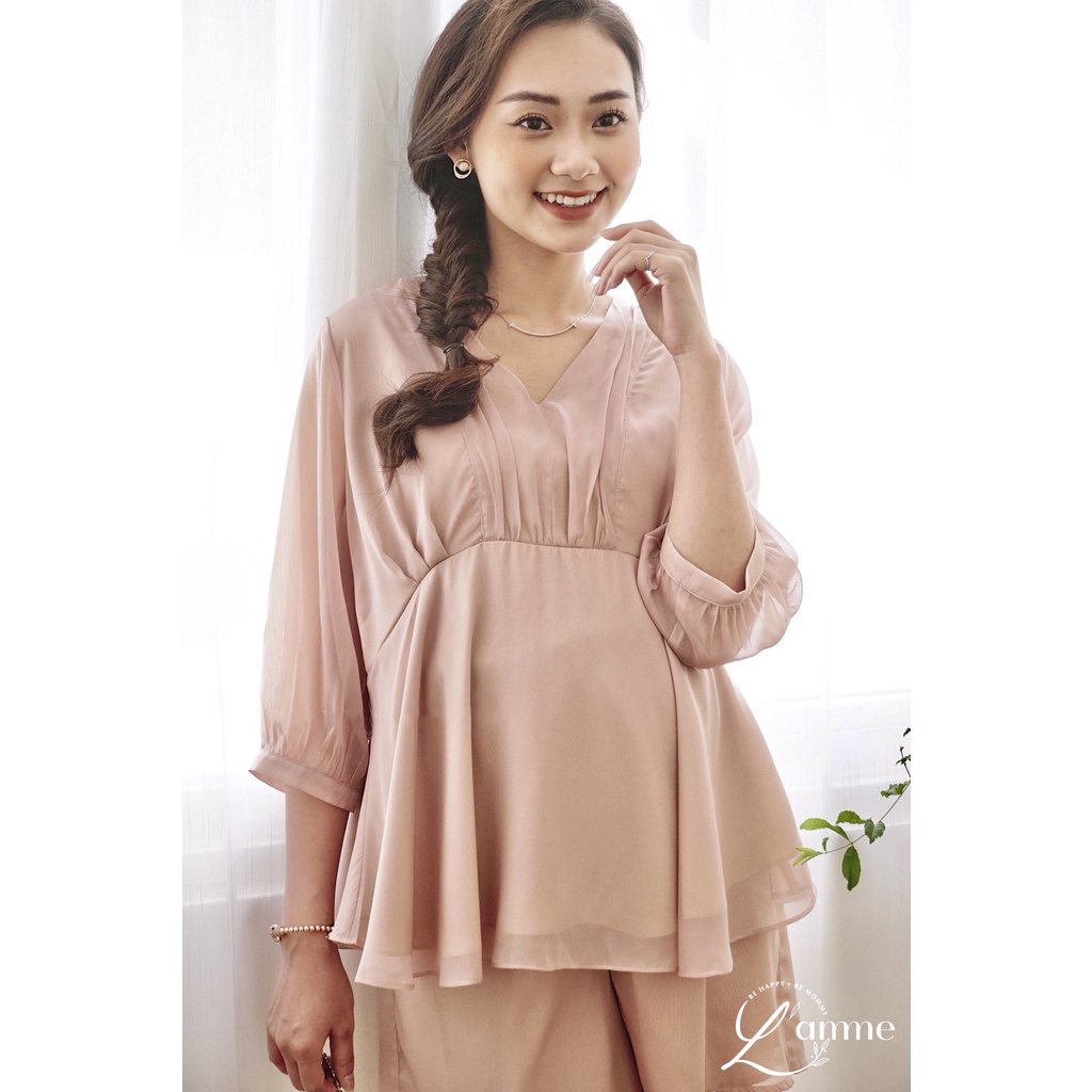 Bộ đồ bầu Winnies se tơ mềm, thiết kế babydoll phối ren sang chảnh, kiểu dáng trẻ trung; thích hợp đi chơi by Lamme