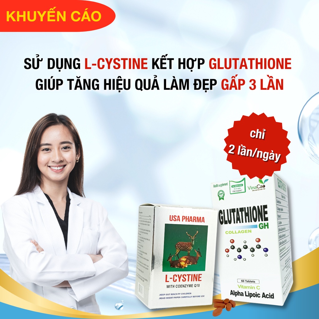 Combo siêu trắng da 540 viên gồm Glutathione Collagen GH - Vitamin C DHC - L-cystine USA dùng trong 3 tháng