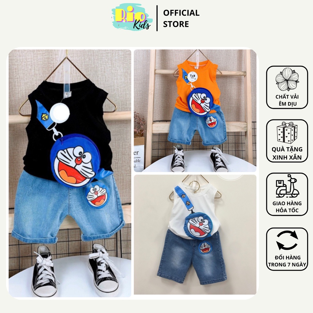 Set áo ba lỗ sát nách quần Jean lửng Doremon cho bé trai từ 7 - 21kg - Riokids SN10