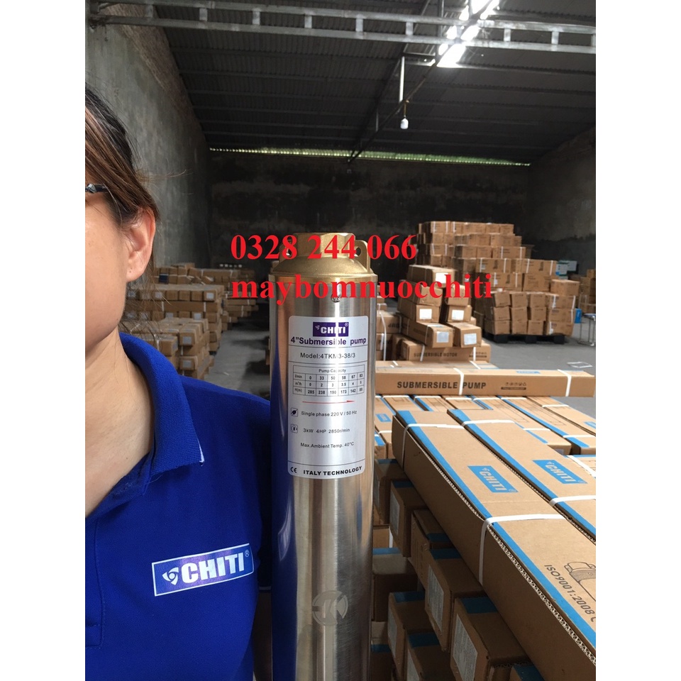 Bơm giếng khoan ống 110mm  công suất 3kw- 1 pha , Bơm hỏa tiễn Chiti 4TKM3-38/3