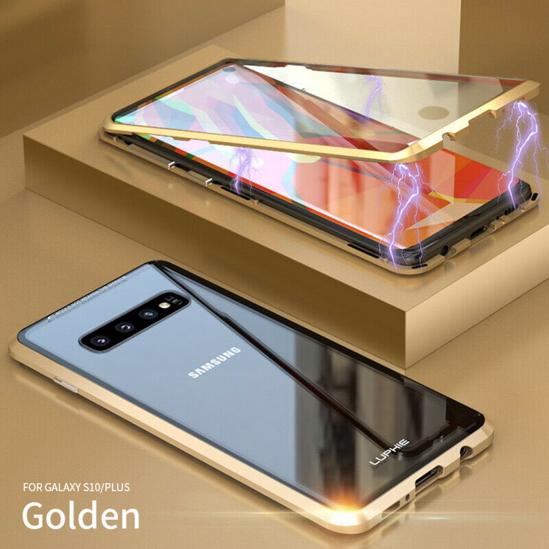 Ốp điện thoại mặt kính cường lực 2 mặt có nam châm cho Samsung Galaxy S8 S9 S10 Plus Note8 Note9
