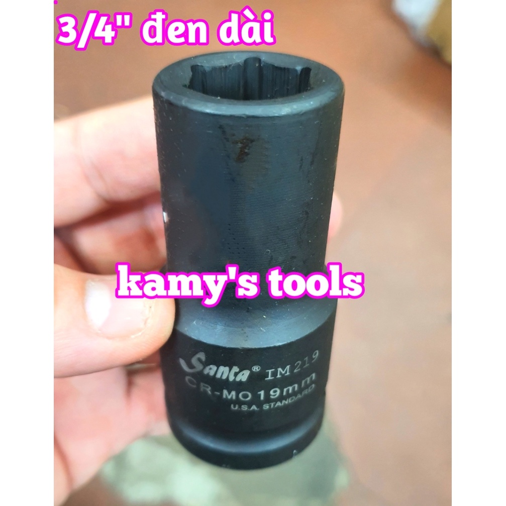 Đầu tuýp đầu khẩu 3/4 inch dài 80mm Santa thép Cr-mo siêu cứng chuyên dùng cho siết bu lông hơi 16mm-46mm