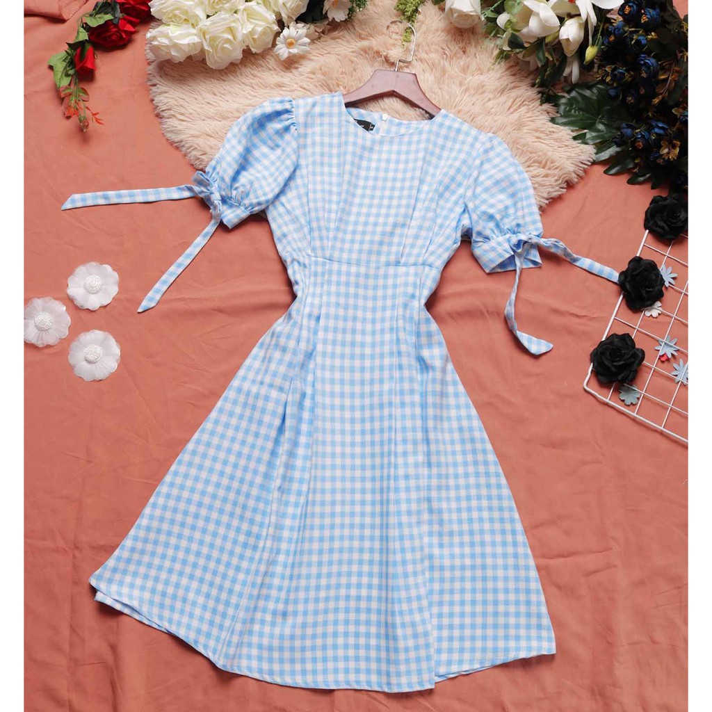 [Mã SKAMA06 giảm 8% tối đa 50K đơn 250K] Đầm công sở caro xanh cá tính form dài