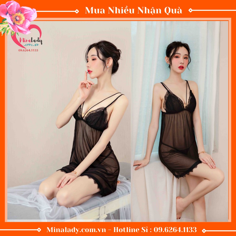 Đồ Ngủ Sexy -Đầm Ngủ  Sexy 2 Dây Và Quần Lót Lọt Khe Xuyên Thấu Bigsize Nữ Gợi Cảm Dê Thương Voan Lụa Ren Mỏng SX MOI | BigBuy360 - bigbuy360.vn
