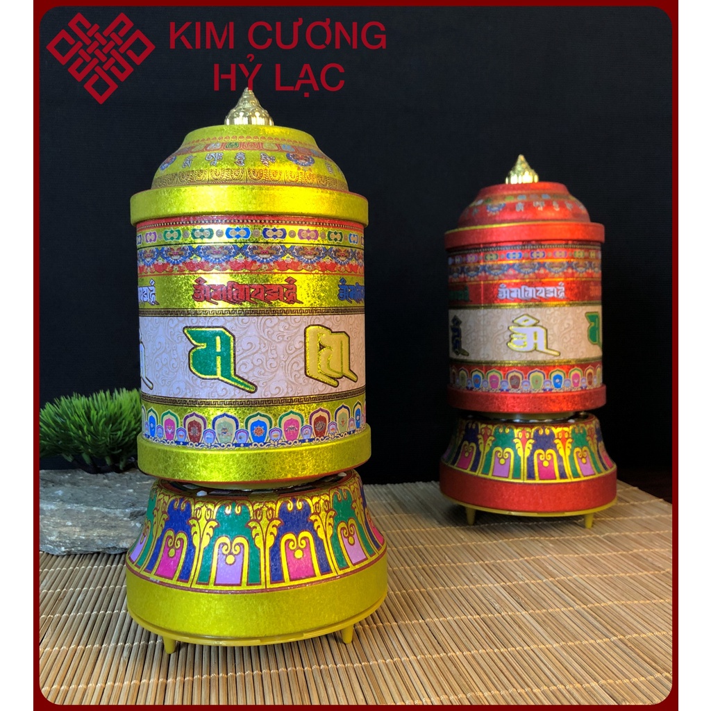 Chuyển Kinh Luân Nhôm Xoay Có Nhạc, Bánh Xe Mani Cầu Nguyện [Kim Cương Hỷ Lạc] 21Cm - 30Cm