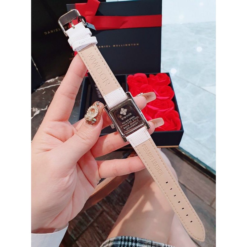 🍁FREESHIP🍁Đồng hồ nữ WOOR mặt vuông dây da cao cấp viền đá sang trọng | BigBuy360 - bigbuy360.vn