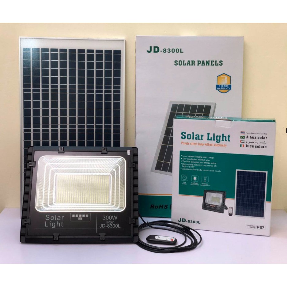 [JD 300W Hàng JINDIAN Chính hãng] Đèn Pha năng Lượng Mặt Trời Solar light JINDIAN 300W JD8300L- Electric24h