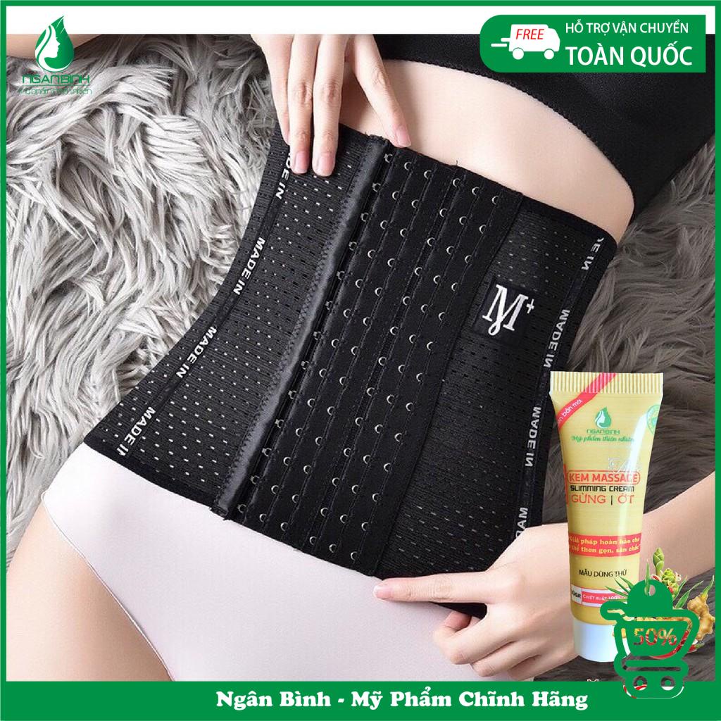 Đai nịt bụng giảm mỡ sau sinh giúp định hình siết vòng eo.Gen bụng thương hiệu chữ M+ có màu da và đen