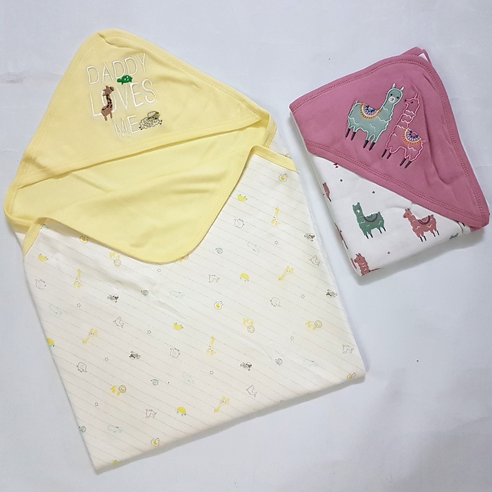 Chăn Ủ Quấn Có Mũ Cotton 2 Lớp LITTER DUCK Nhiều Màu Cho Bé Sơ Sinh