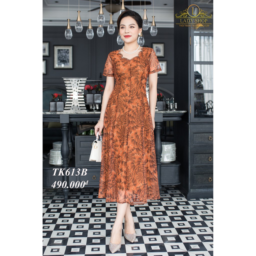 Đầm thun lưới thiết kế cổ hoa mới Ladyshop đầm hè 2021 TK613